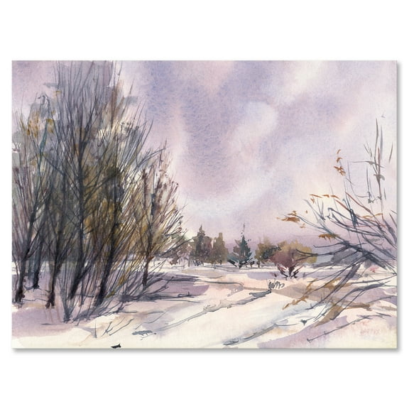 Designart ' Purple Snowy Tones With Winter Landscape ' Traditional Canvas Wall Art Print