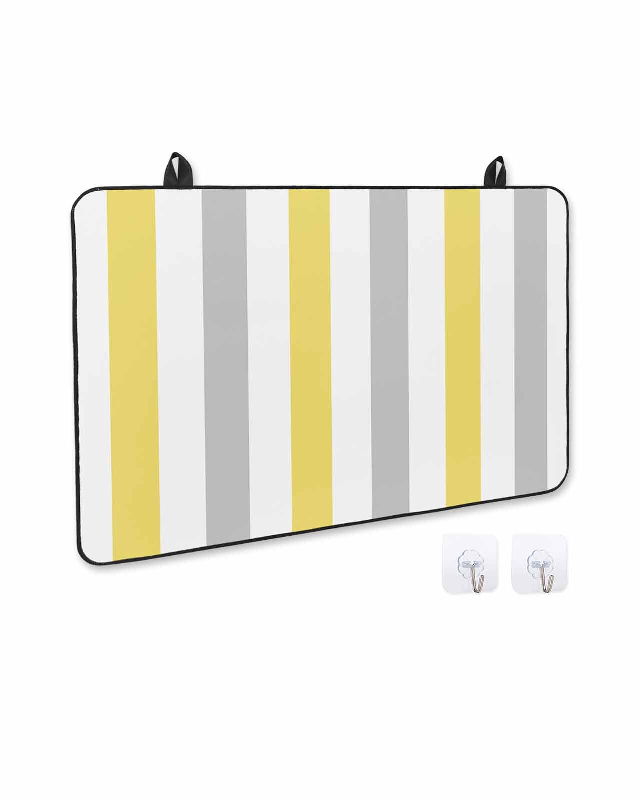 nqOlkjepod Large Induction Cooktop Protector Mat 31"x24", Yellow Grey Striped Stove Top Covers for Electric Stove, Geometric Vertical Stripes White Stove Burner Cover Mats, Glass Top Stove Cover