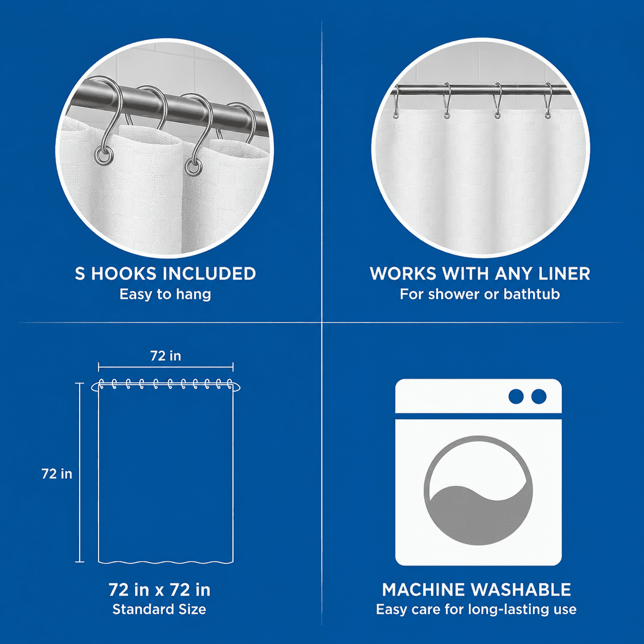 Mainstays 15-Piece White Textured Bathroom Set – Shower Curtain, Bath Rugs & Hooks, Elegant Washable Design