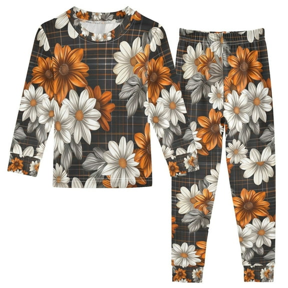 FORMRS Long Sleeve Top and Pants Pajama Set for Niños 2-Piece Sleepwear, Sizes 18M-8Y, Black Plaid Floral