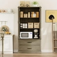 thumbnail image 6 of Luku Kitchen Pantry Storage Cabinet with Barn Doors, Drawer, and 2 Adjustable Shelves, Freestanding Tall Hutch with Microwave Stand for Kitchen, Dining Room, 6 of 7