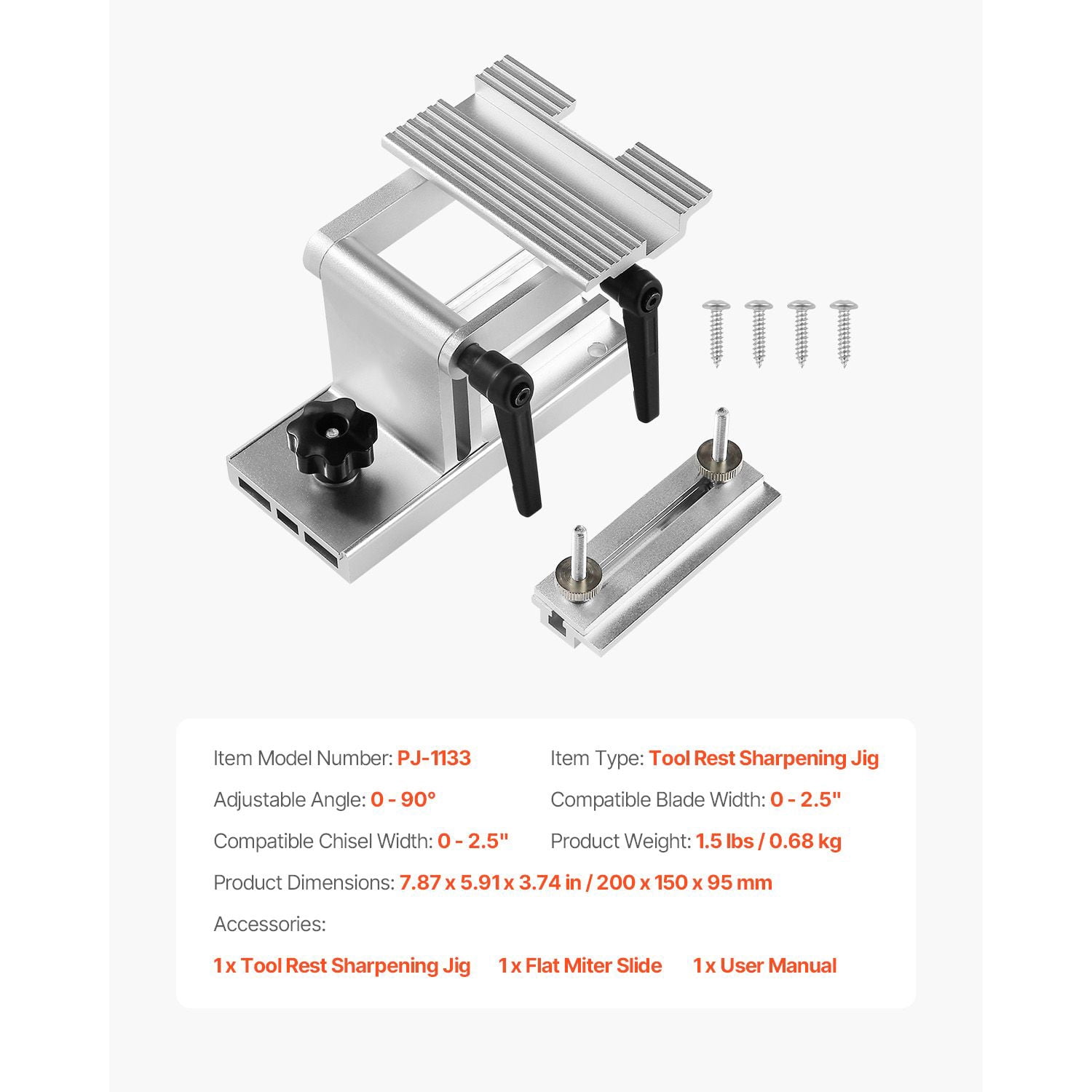 Bench Grinder Sharpening Jig, Tool Rest with Adjustable 0-90 Degree Platform, Sliding and Height Adjustment, Compatible with 6" and 8" Bench Grinders and Sanders