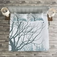 thumbnail image 3 of Ambesonne Winter Quilted Bedspread Set 3 Pcs, Snowy Forest Trees Birds, Queen Size, Petrol Blue, 3 of 3