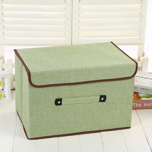 Tutuviw - Caja de almacenamiento plegable con tapa, 1 unidad, decorativa, organizador, cesta, cubo con asas, divisor para dormitorio, armario, oficina, sala de estar (pequeña)
