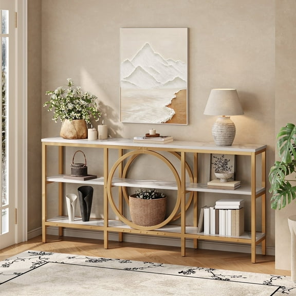 Tarnorci 66.9" Sofa Console Table, Extra Long Narrow Entryway Tables with 3 Tier Storage Shelves
