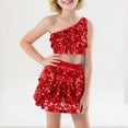 thumbnail image 6 of sususu Girls Outfits 2 piece Sequin Performance Two Piece Outfit Stretchy Comfort Fit Dance Top And Skirt For Parties And Shows,Red,11-12 Years, 6 of 6