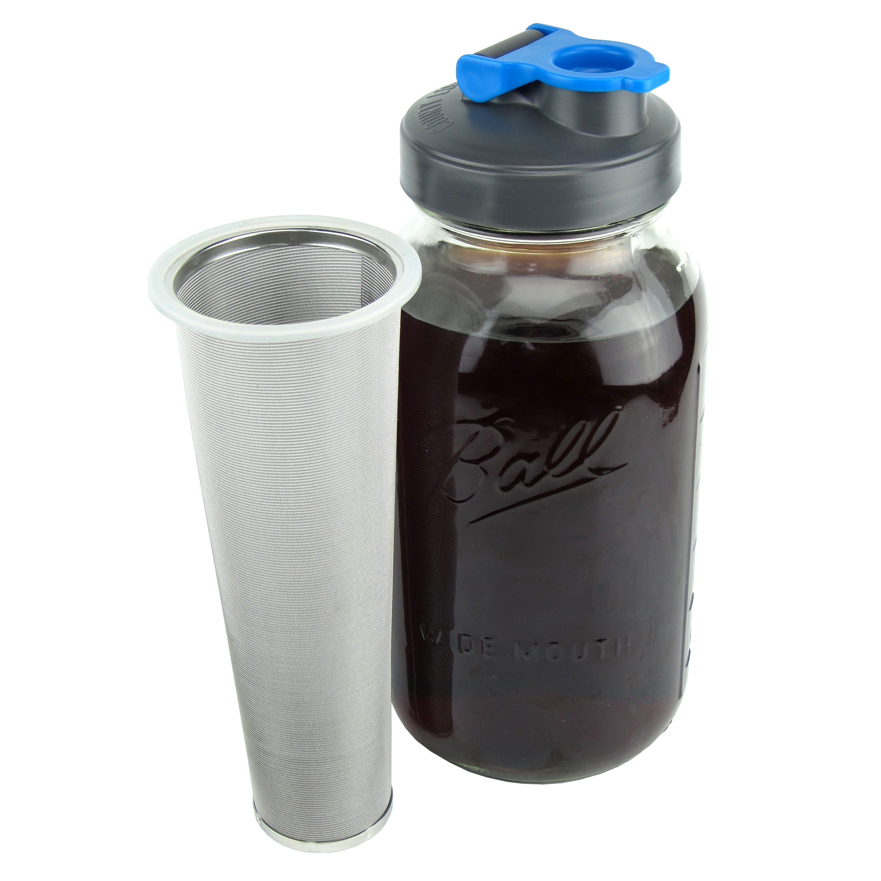 64 oz 2 Quart Cold Brew Mason Jar iced Coffee Maker Flip Cap Lid Durable Glass No Handle County Line Kitchen Heavy Duty Stainless Steel Filter 
