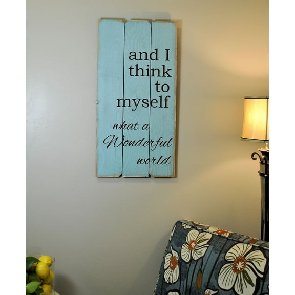 18 in. x 36 in. "Wonderful World" by Rough Cut Decor Wood Wall Art