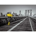 thumbnail image 2 of Frank, Assaf 18x15 White Modern Wood Framed Museum Art Print Titled - Female tourist with umbrella taking a walk on pedestrian walkway on Brooklyn bridge, New York, 2 of 4
