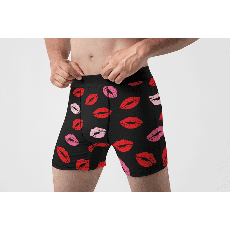 Valentines Underwear Mens Medium 32-34 Lipstick Kisses All Over