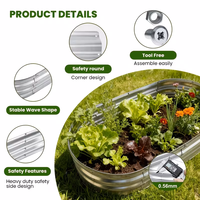 2-Pack Heavy-Duty Galvanized Oval Raised Planters, Large Outdoor Metal Garden Beds for Vegetables, Herbs & Fruits