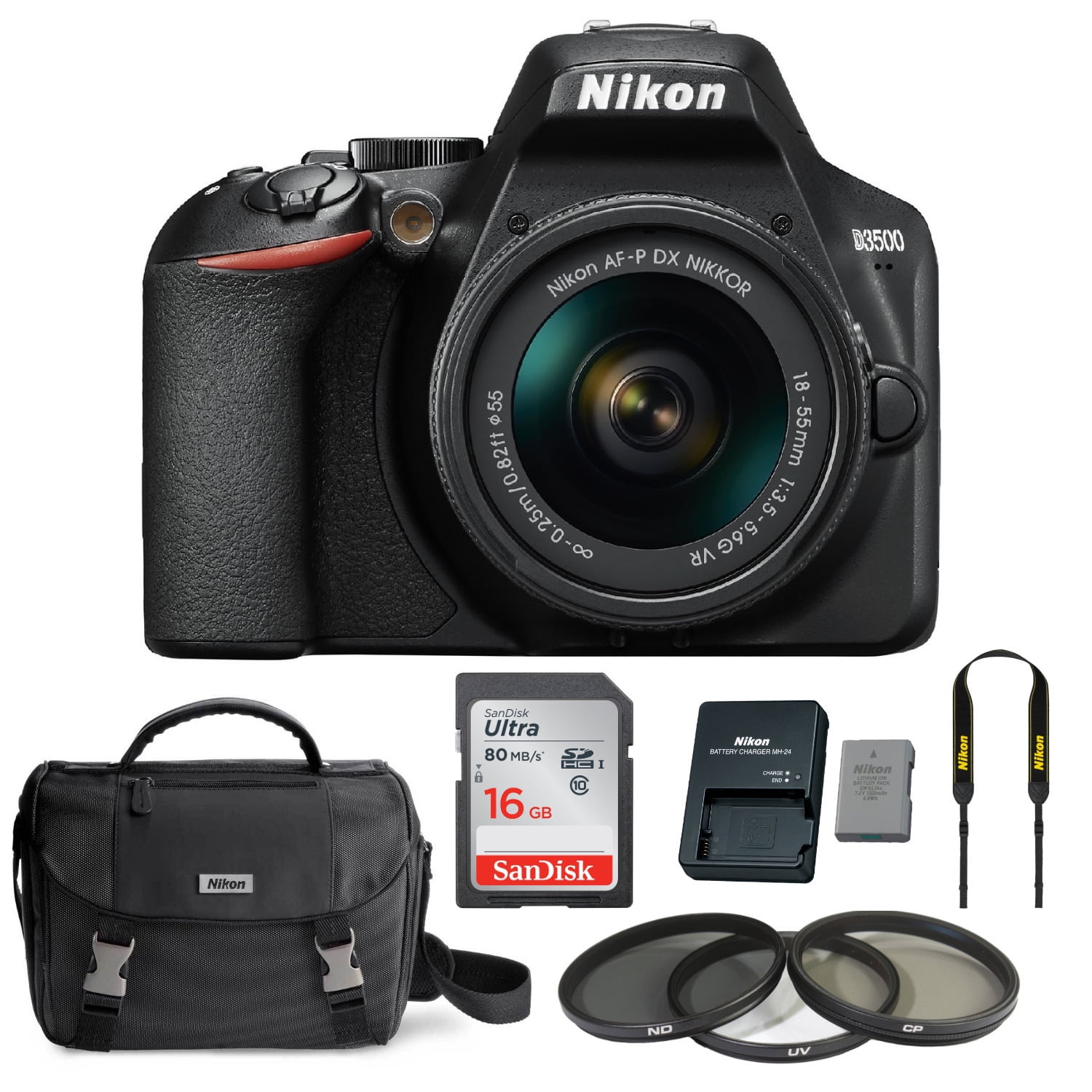 Nikon D3500 DSLR Camera with AFP DX NIKKOR 1855mm VR Lens (Black) and