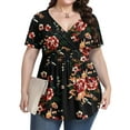 thumbnail image 2 of UVPLove Women's Plus Size V Neck Casual Knit T-shirts Short Sleeve Blouse & Top,Brown Floral, 4XL, 2 of 9
