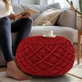thumbnail image 5 of Macrame Braided Pouf - Knitted Cotton Cord Comfortable Round Dori Pouf - Prefilled Ottoman Footrest Bean Bag - Stuffed Boho Moroccan Accent Seating - Nursery Bedroom Dorm - 20 X 14 - Red, 5 of 7