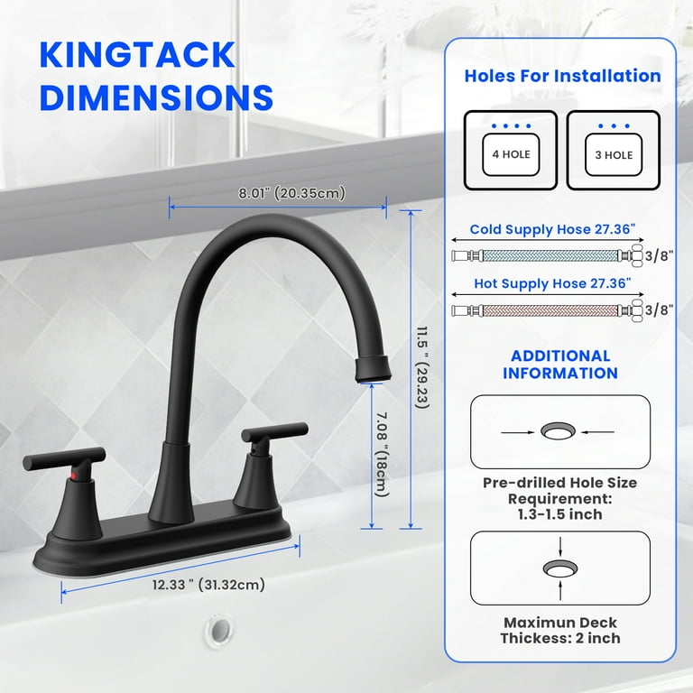 Kingtack Two Handle Kitchen Faucet, Matte Black High Arc photo 5