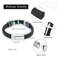 thumbnail image 2 of Mens Double-Band Black Braided Leather Bangle Bracelets Cremation Jewelry for Ashes Wristband Memorial Urn Bangle with Cross Charm, 2 of 7