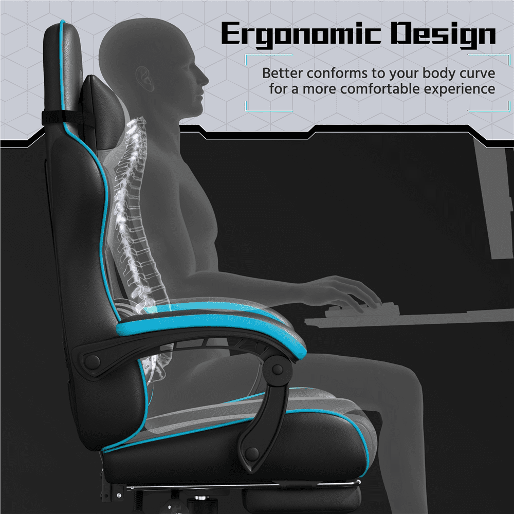 Alden Design Ergonomic High Back Gaming Chair with Massage Lumbar Pillow and Padded Armrests, Black/Gray