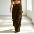 thumbnail image 4 of Hngshg Women's Cargo Pants Workout Loose Button Zipper Solid Color Trendy Multi Pants with Pockets Vacation Athletic Wide Leg Pants, 4 of 8