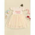 thumbnail image 2 of Suealasg Toddler Girls Birthday Party Princess Dress Fly Sleeve Letter Embroidery Tutu Tulle Dress Kids Summer Cake Smash Photo Shoot Outfit, 2 of 9