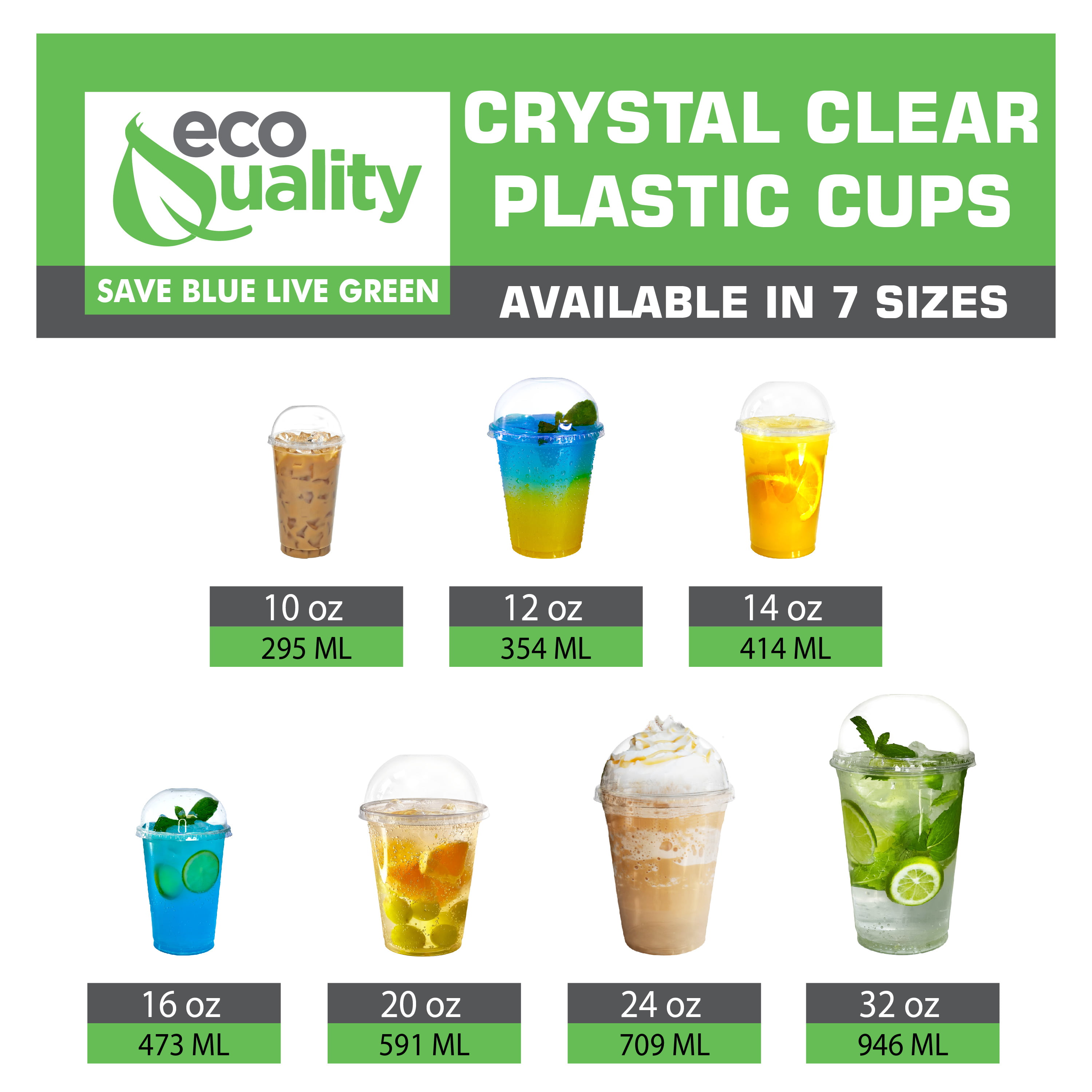  Spec101 To Go Smoothie Cup 50pk Set - 24oz Clear Plastic Cups  with Lids and Straws for Lemonade, Bubble Tea, Iced Coffee : Health &  Household