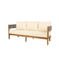 thumbnail image 3 of Christopher Knight Home Outdoor Acacia Wood 3-Seater Sofa with Woven Rope Accents and Beige Cushions, Teak, 3 of 7