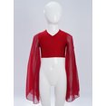 thumbnail image 4 of Haitryli Kids Girls Modern Lyrical Belly Dance Shirts Chiffon Split Flared Sleeves Crop Top for Stage Performance Burgundy 14, 4 of 7