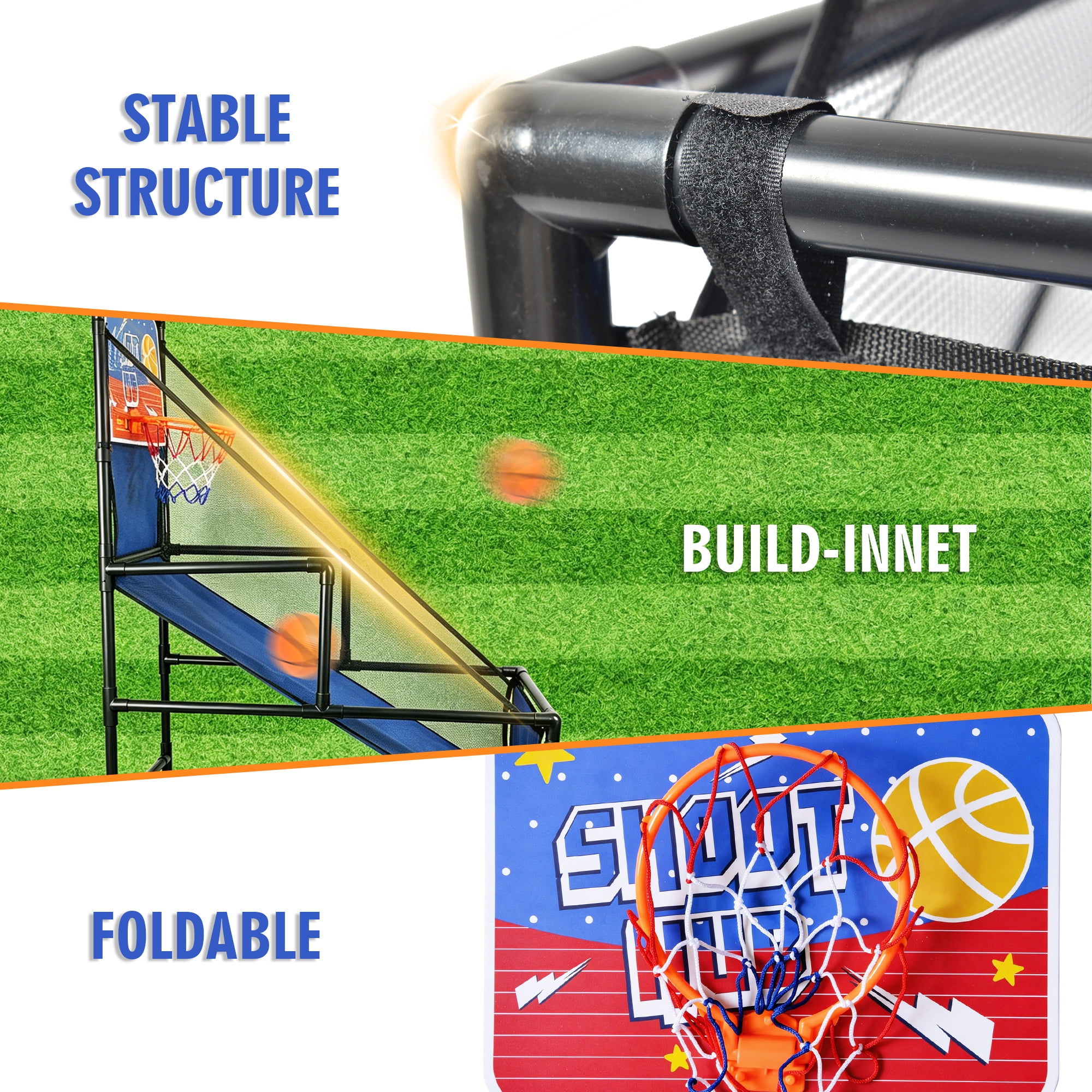 Foldable Kids Basketball Arcade Game, Indoor Single Shot Hoop with 2 Balls & Pump, Sturdy Frame Basketball Toy for Toddlers Children Indoor Play