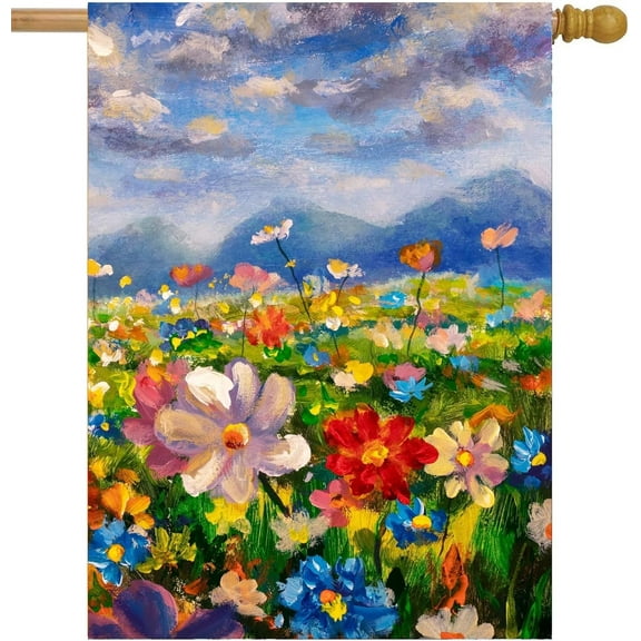 Oil Painting Colorful Wildflowers Spring Floral Flowers House Flag 28 x 40 Inch, Double Sided Outdoor Decorative Welcome Yard Flags for Home House Lawn Patio