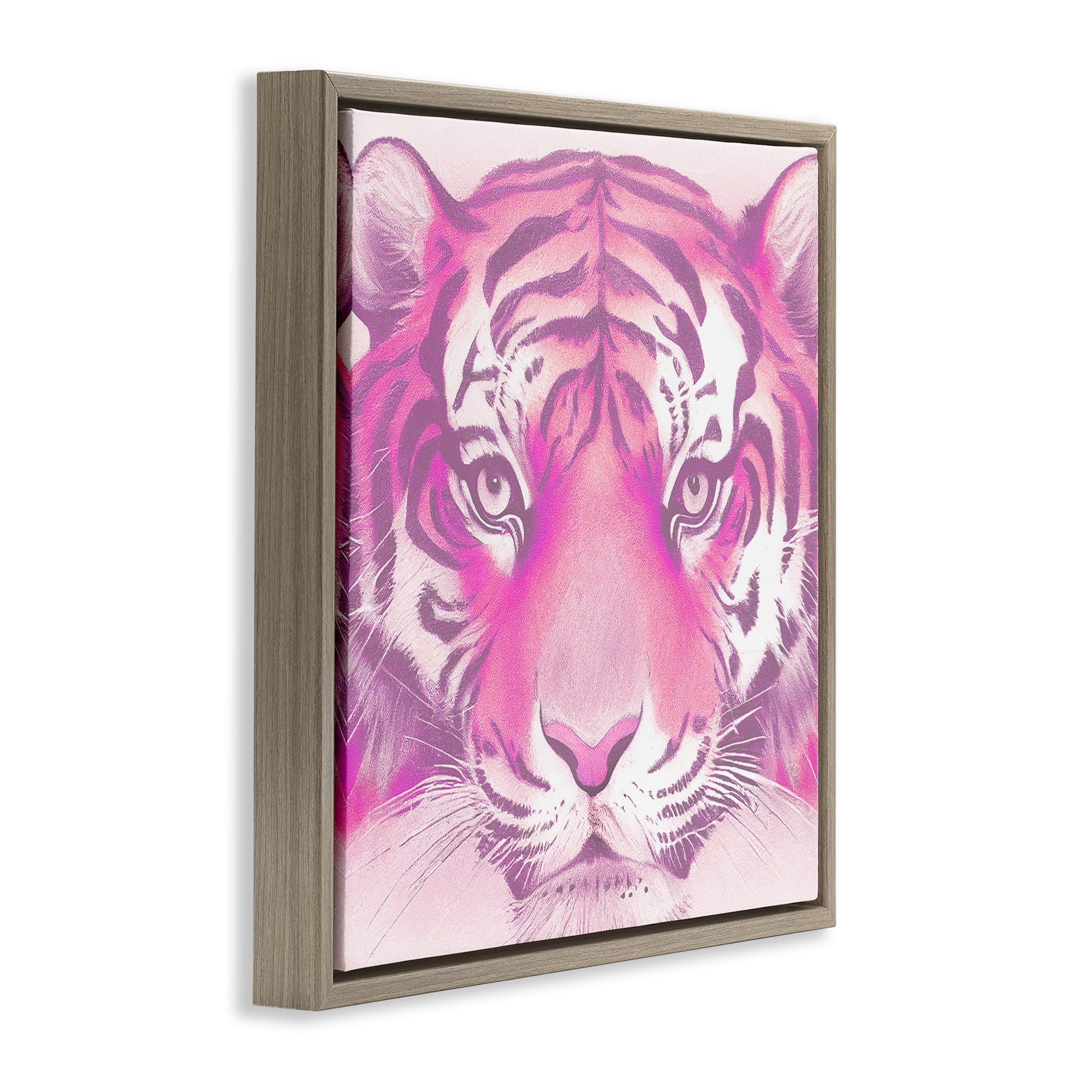Stupell Industries Pink Tiger Face Animals Painting Brown Floater Framed Canvas Art Print Wall Art, 18 x 18
