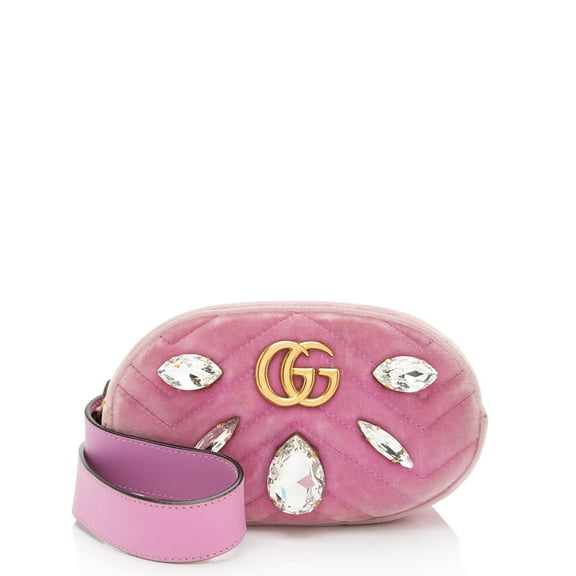 Pre-Owned Gucci Matelasse Velvet Crystal GG Marmont Belt Bag - Size 34 / 85