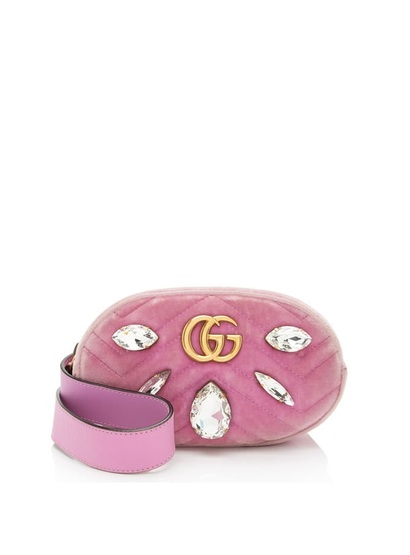 Pre-Owned Gucci Matelasse Velvet Crystal GG Marmont Belt Bag - Size 34 / 85
