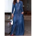 thumbnail image 2 of Vestido para mujer, moda coreana de otoño, vestido vaquero vintage, corte en A, manga larga, botones, cremallera, bolsillo, vestido maxi, ropa de mujer, 2 of 4