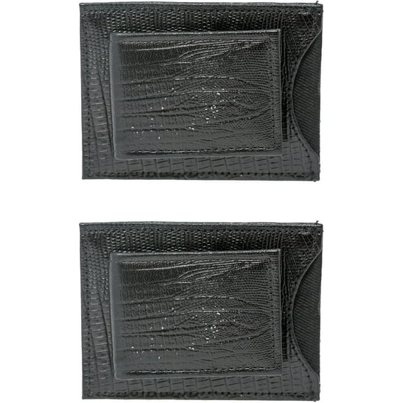 Set of 2 - Made in India Genuine Cowhide Slim Leather Wallet and Magnetic Money Clip (Black Italian)