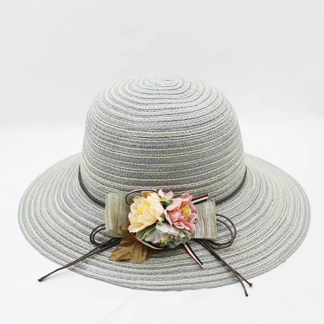 DONGYUN001-Sombrero de ala ancha flexible para mujer, sombrero de paja, para vacaciones al aire libre, playa, informal, floral, Panamá