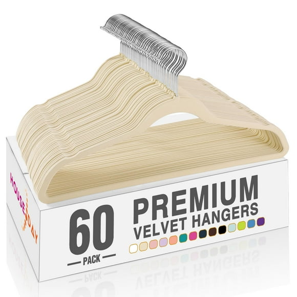 Velvet Hangers HOUSE DAY, 60 unidades, color beige, ropa antideslizante