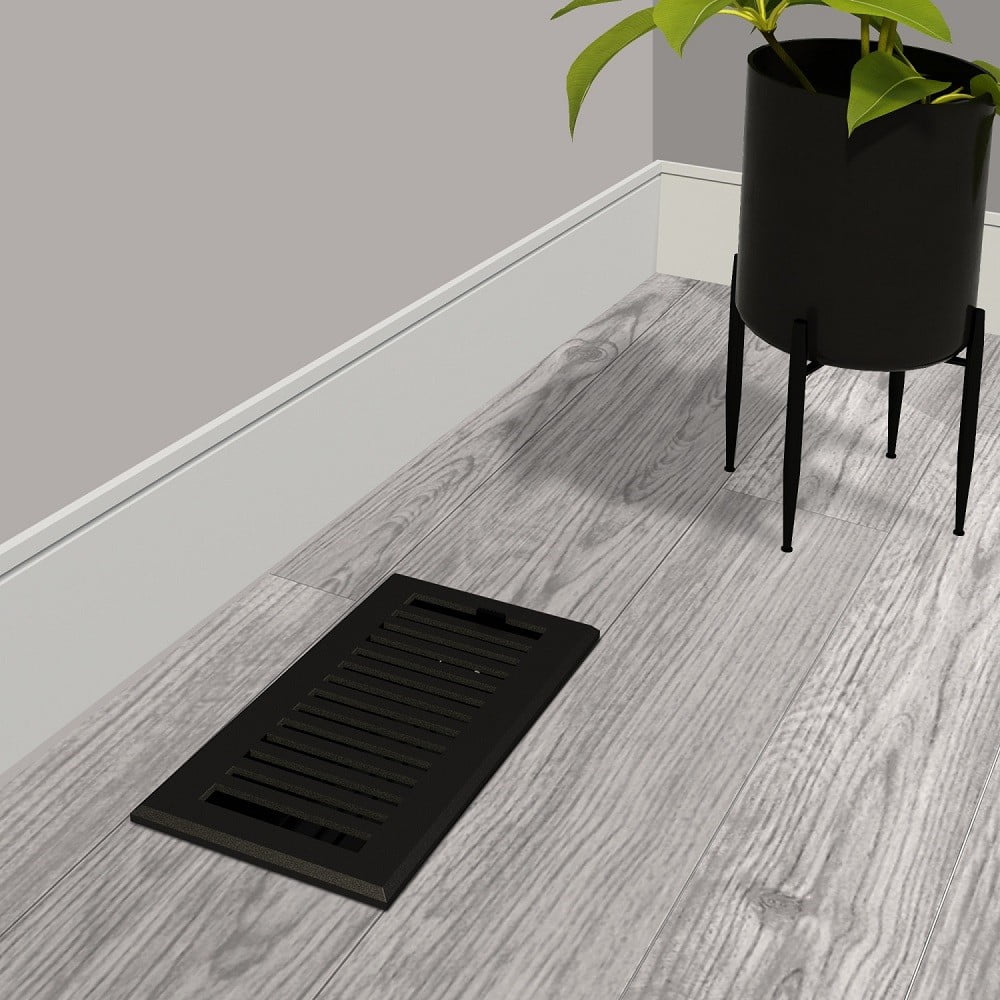 Imperial RG3478 Cast Iron Montezuma Design Louvered Floor Register - 4inch x 12inch Duct Opening