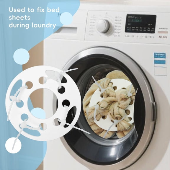Bed Sheets Detangler Laundry Wash Helper, No Wads Wrinkles Holder For Corners Washer Dryer, Reusable Bedsheets Gadget (White)