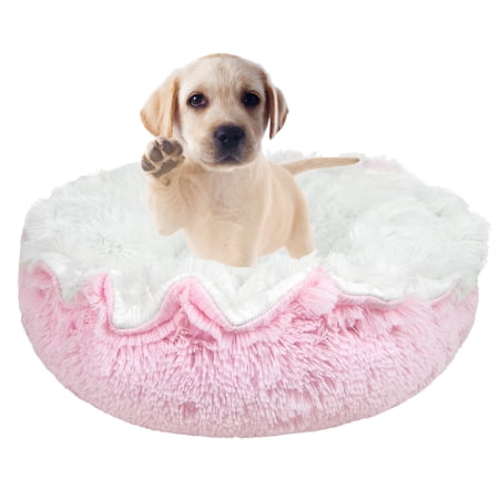 Bessie and Barnie Ultra Plush Bubble Gum / Snow White Deluxe Dog/Pet Lily Pod Bed