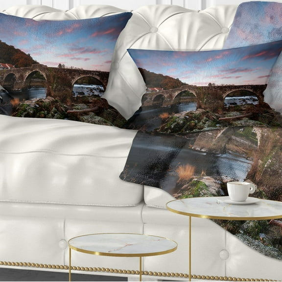 Designart Old Roman Bridge in Spain - Landscape Photo Throw Pillow - 12x20