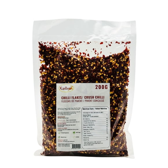 Kasturi Chilli Flakes Crushed Red Chili for Cooking & Seasoning | Non-GMO, Vegan | Bulk Spice Pack for Pizza, Pasta, Curries, and More | Many Sizes Available for Your Choice (200 Gram)