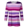 thumbnail image 5 of LWavelet Crew Neck Stripe Print Blouse Womens Plus Size 3/4 Sleeve Loose Fit Comfortable Daily Top Purple 3XL, 5 of 5