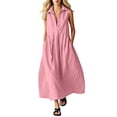 thumbnail image 2 of Women's Cotton Sleeveless Shirt Dress Collared Button Down Solid Color Casual Long Maxi Dress with Pockets Pink M(M), 2 of 6