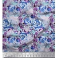 thumbnail image 1 of Soimoi Blue polyester Crepe Fabric Leaves & Floral Decor Fabric Printed BTY 52 Inch Wide, 1 of 3