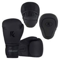Kruzak Matte Black Boxing Gloves and Pads, Boxing Gloves Training Set for Kickboxing and Muay Thai MMA Training - Boxing Kit for Adults with Punching Pads for Martial Arts and Karate 12 oz