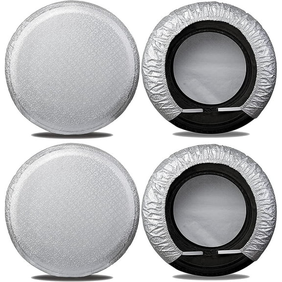 Tire Covers for RV Wheel (4 Pack Silver), Moonet Oxford Waterproof UV Sun Protectors for Motorhome Boat Trailer Camper Van SUV ,D74cm x H28cm for Diameter 27"-29"