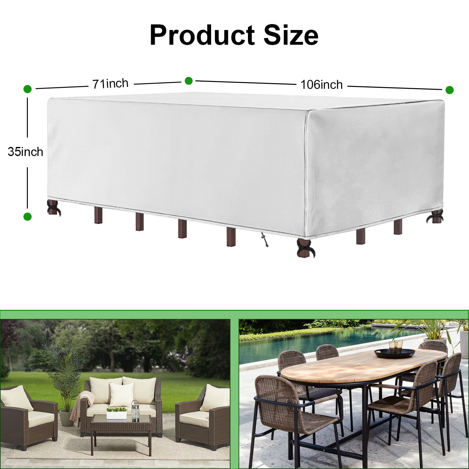 Hootek Patio Furniture Covers, 106×71 Outdoor Furniture Cover Waterproof, Heavy Duty Oxford Patio Table Cover for Outdoor Table, Chair, Sofa, Desk (Silver 106"L×71"W×35"H)