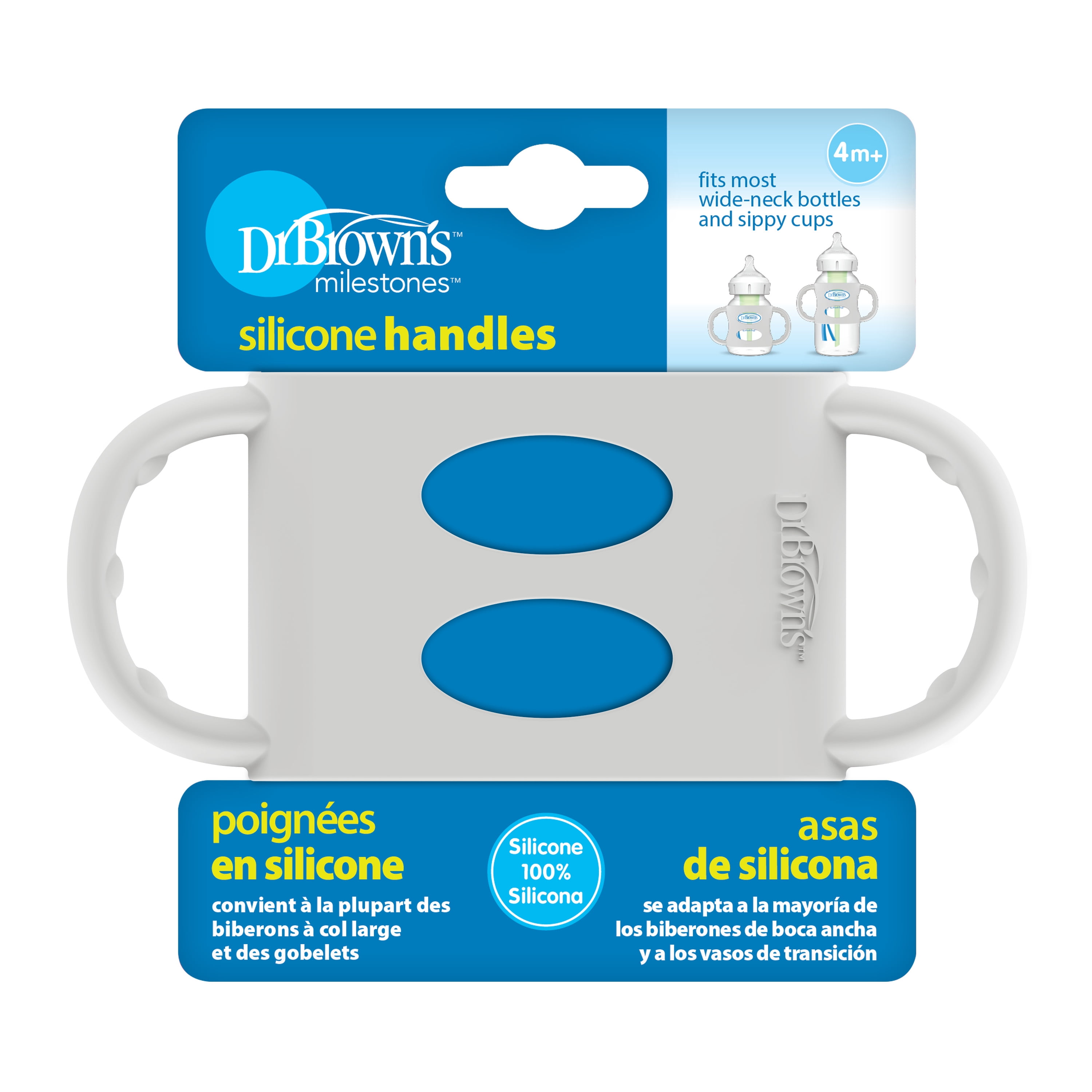 Dr. Brown's Milestones Wide-Neck Baby Bottle Handles, 100% Silicone, Gray, 4 Months+, 1-Pack