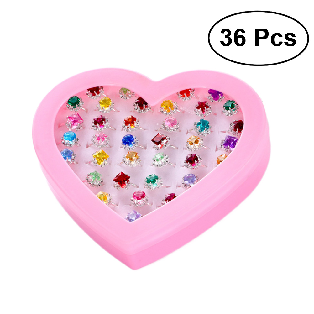 36pcs Children's Toys Rings Jewelry Box Jewelry Little Girl Jewel Rings ...