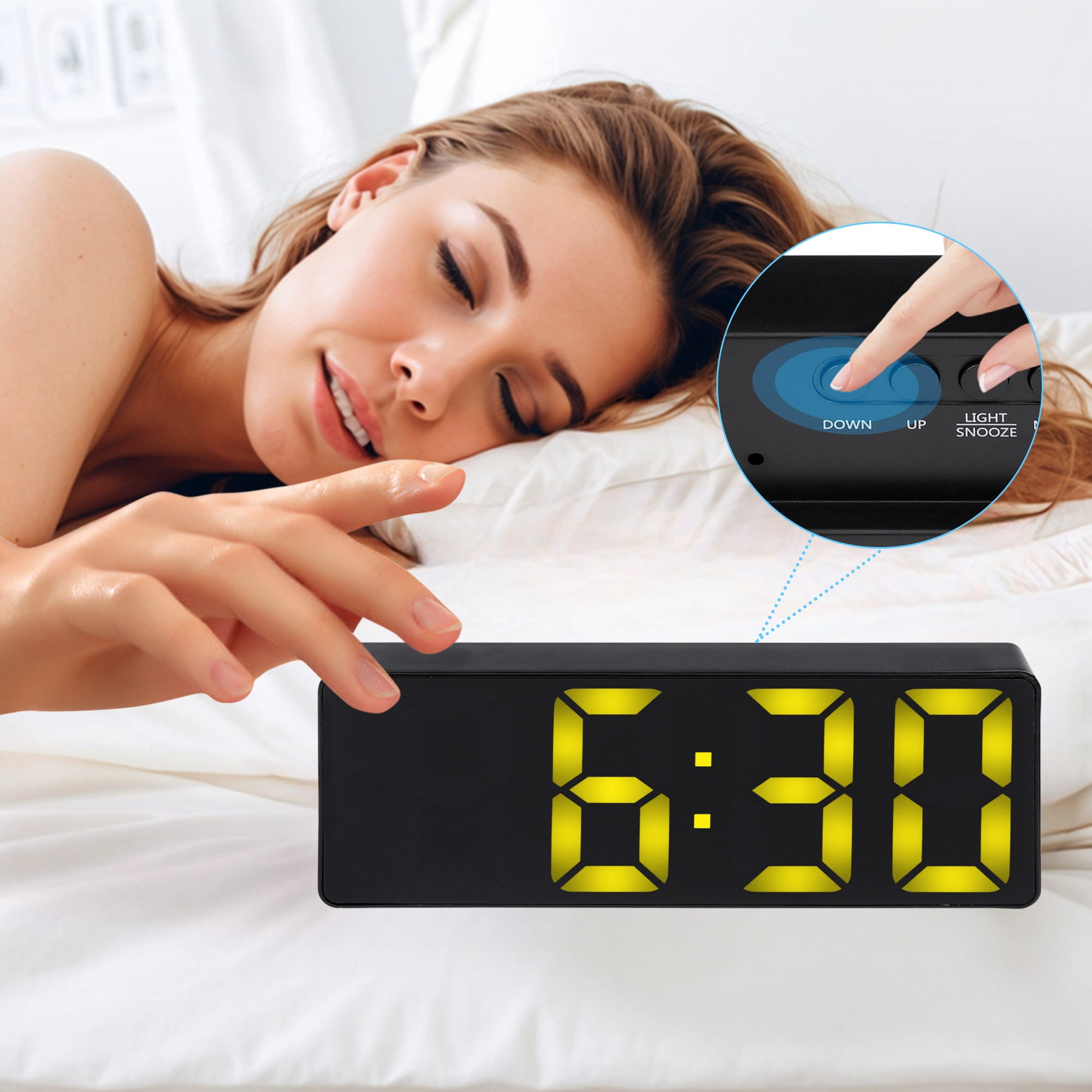 Unique Bargains 2 Pcs Small Digital Alarm Clock for Deep Sleepers Yellow/Red