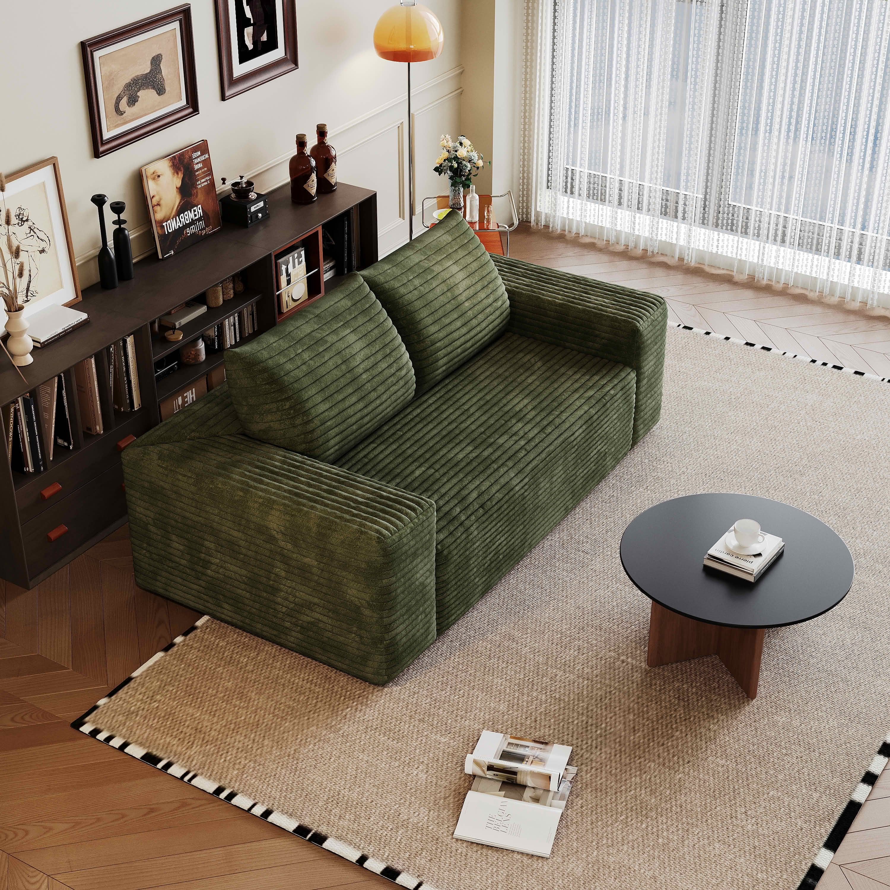 MAYEERTY 63" 2-Seater Corduroy Loveseat Sofa, Deep Seat Comfy Small Couch, No Assembly Leisure Sofa for Living Room Bedroom Apartment Conference Room
